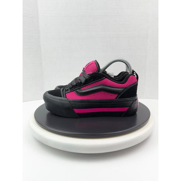 VANS Knu Skool Skate Platform Stacked Womens Size 7.5 Sneaker Black Pink Satin - Picture 1 of 9